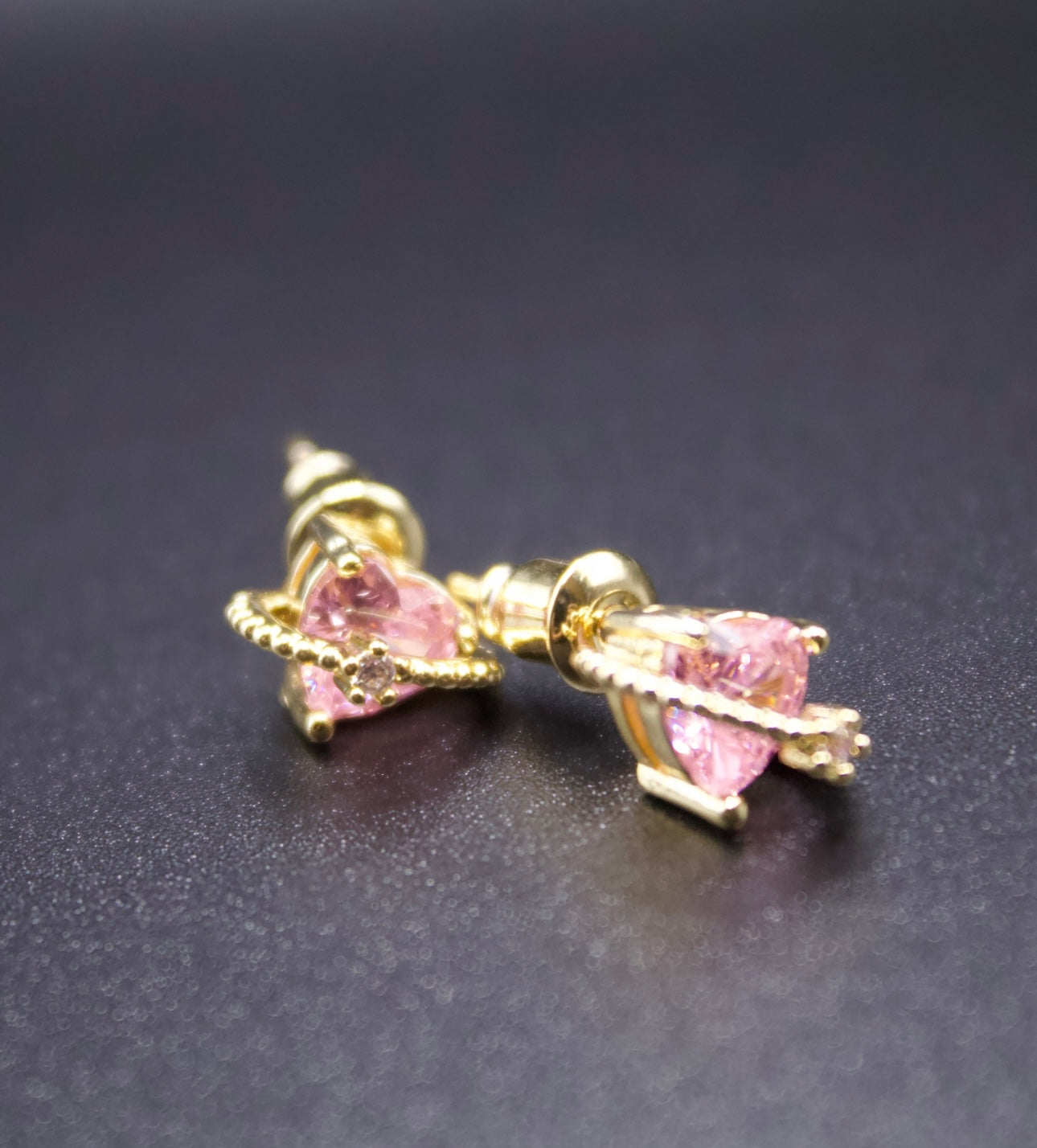 18k gold plated pink heart studs
