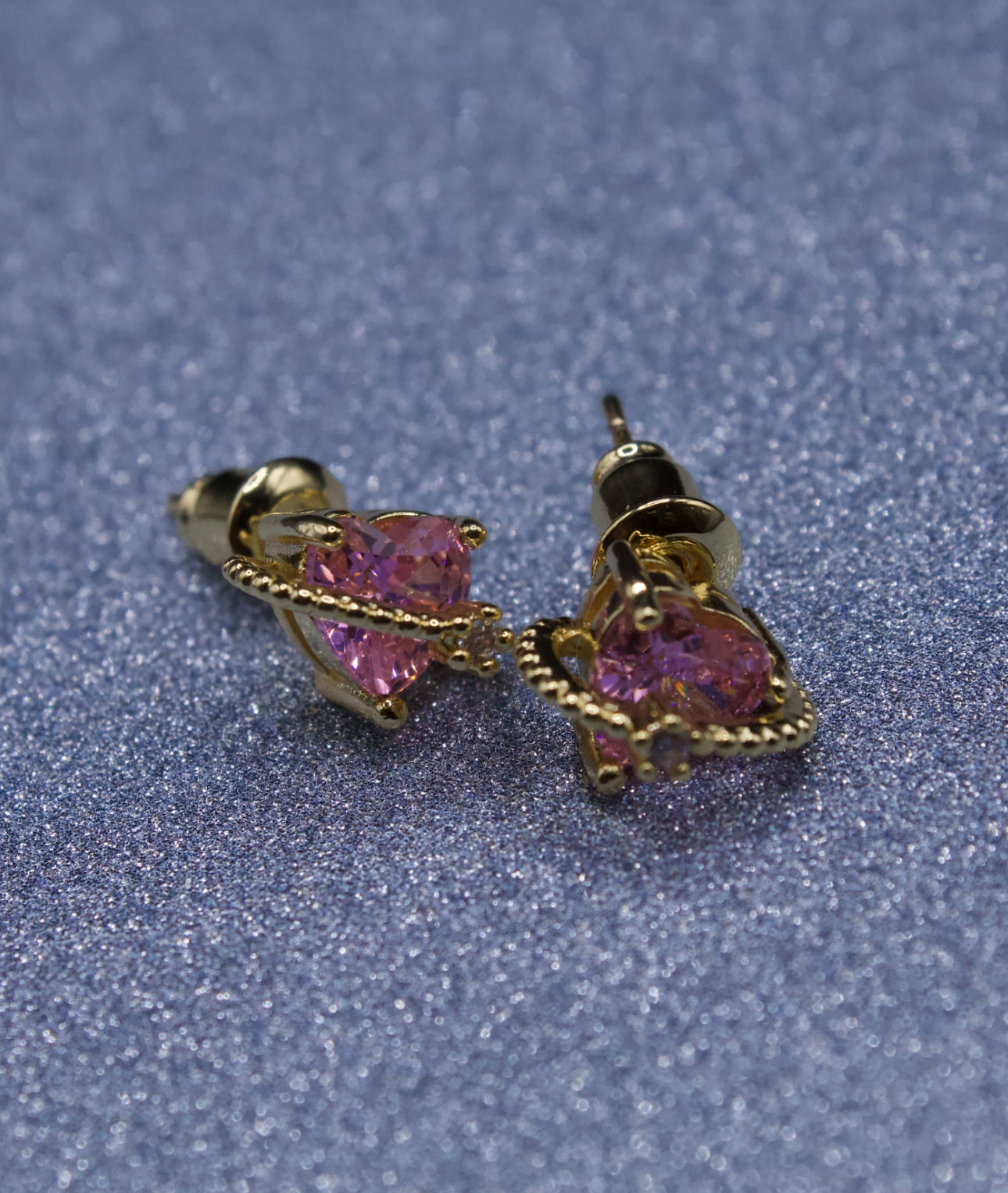 18k gold plated pink heart studs