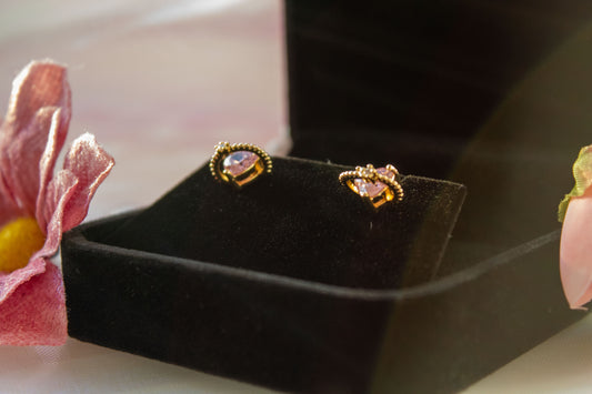 18k gold plated pink heart studs