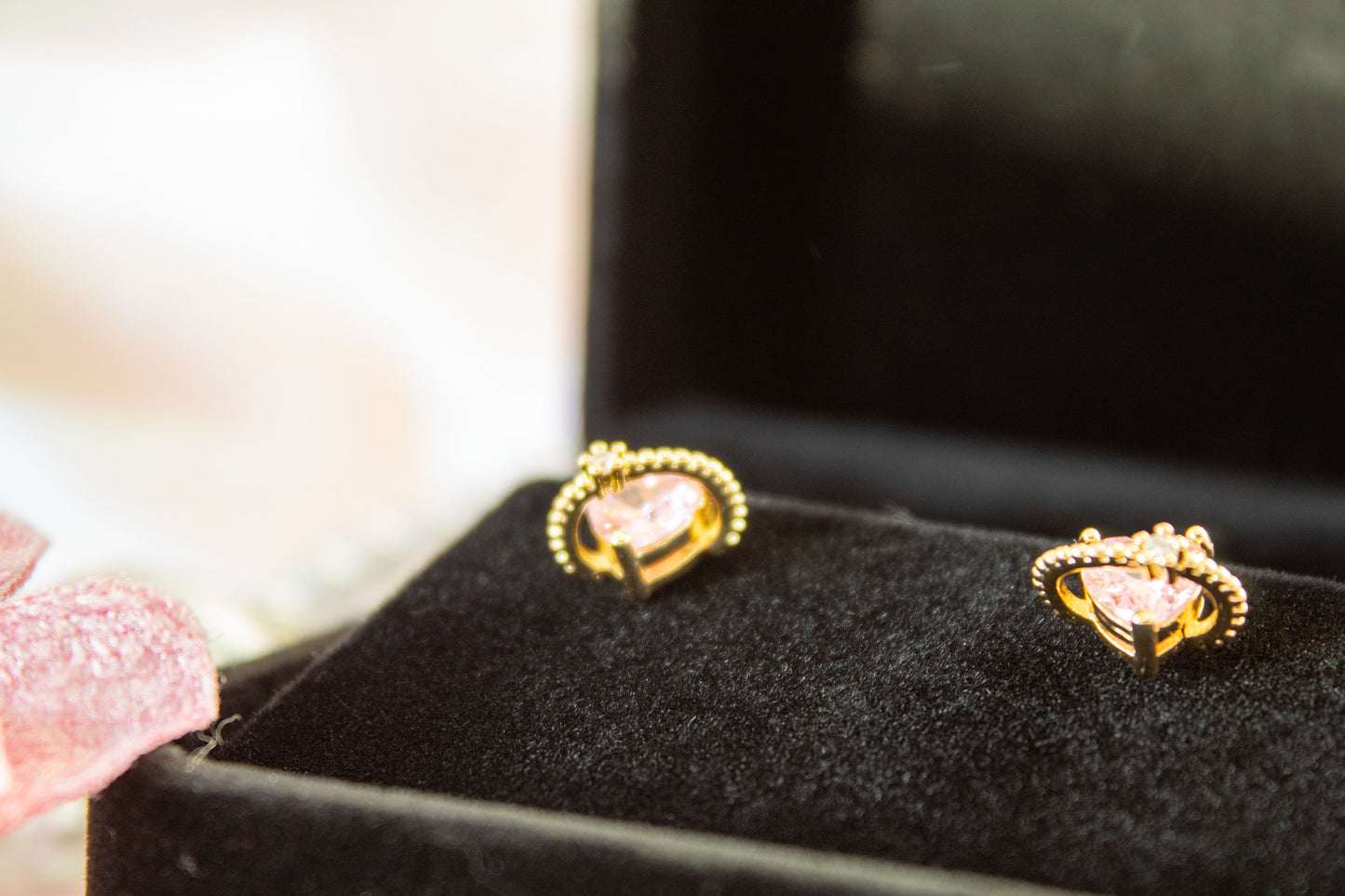 18k gold plated pink heart studs